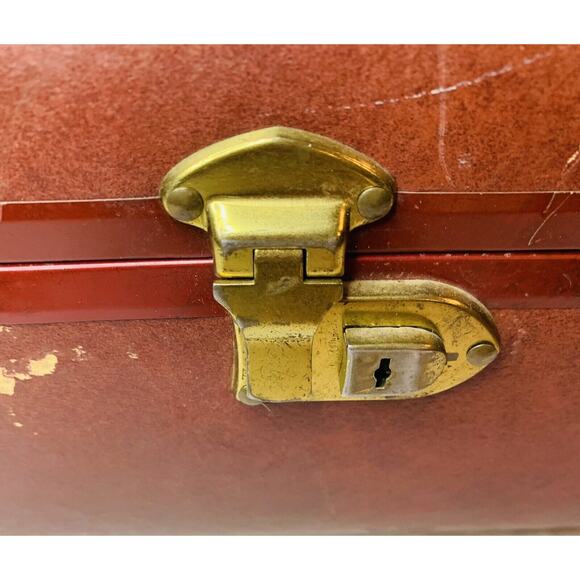 Vintage Luggage Suitcase Rail Travel Case Mirror Stitched Leather Edge Corners - Picture 8 of 12